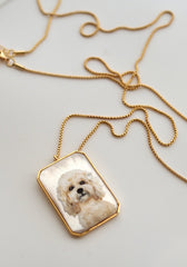 Personalized pet hand-drawing, Mother of Pearl Pendant Necklace, Long Gold Chain Necklace, Minimalist Layering Jewellery