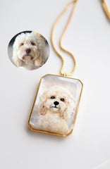 Personalized pet hand-drawing, Mother of Pearl Pendant Necklace, Long Gold Chain Necklace, Minimalist Layering Jewellery