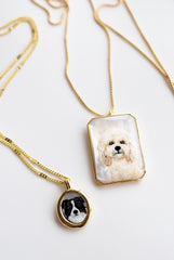 Personalized pet hand-drawing, Mother of Pearl Pendant Necklace, Long Gold Chain Necklace, Minimalist Layering Jewellery