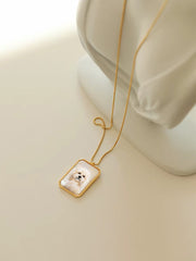Personalized pet hand-drawing, Mother of Pearl Pendant Necklace, Long Gold Chain Necklace, Minimalist Layering Jewellery