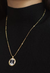 Personalized pet hand-drawing, Mother of Pearl Pendant Necklace, Long Gold Chain Necklace, Minimalist Layering Jewellery