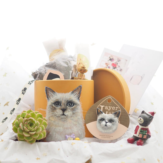 PLANT KIT | Customised Original Painting Pet Portrait Christmas Gift Box- Animal and Planter with colors pottery