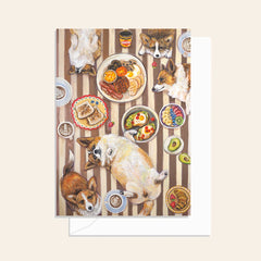 Greeting Card / Dog and Cat, Pet Theme/ Breakfast